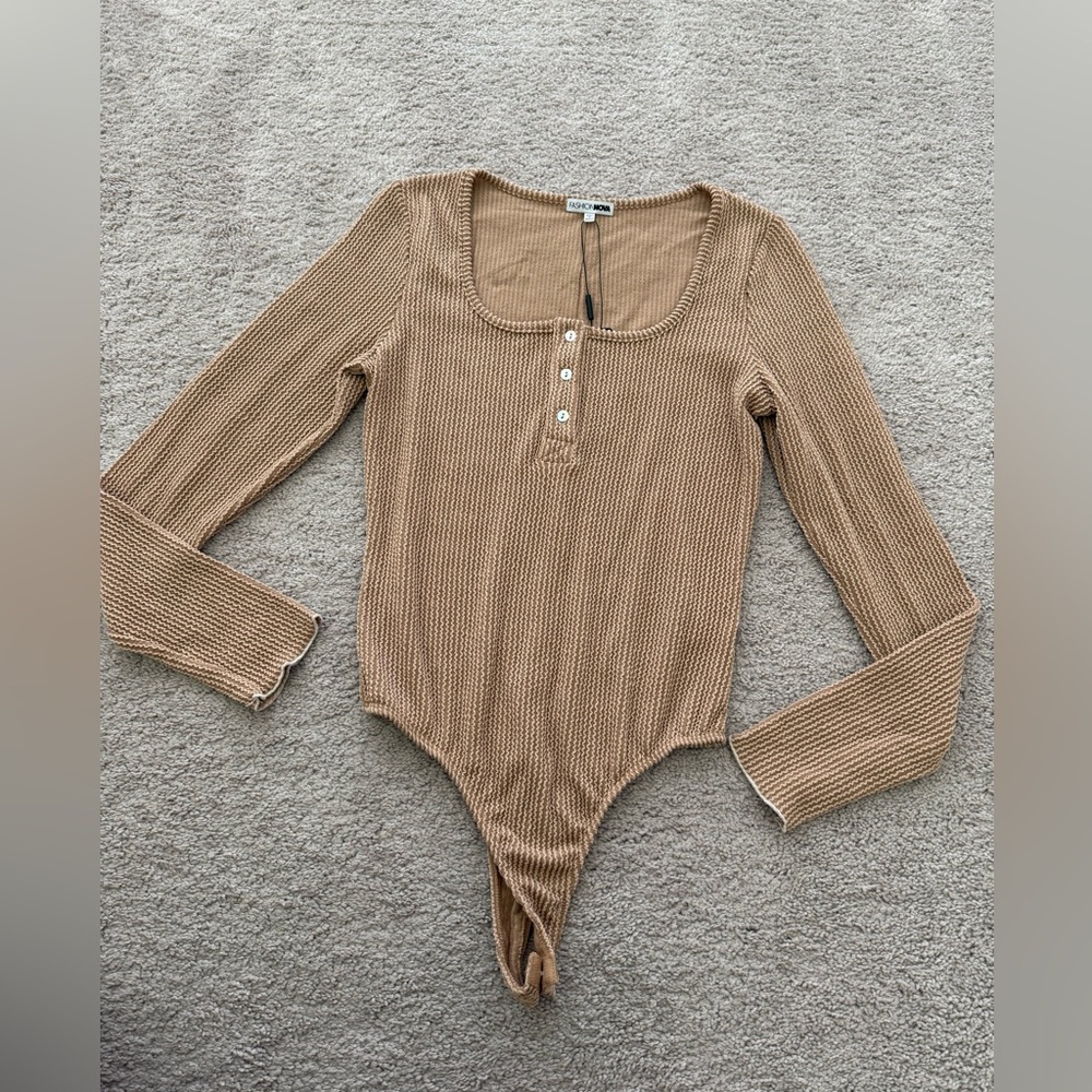 Fashion Nova Beige Ribbed Bodysuit